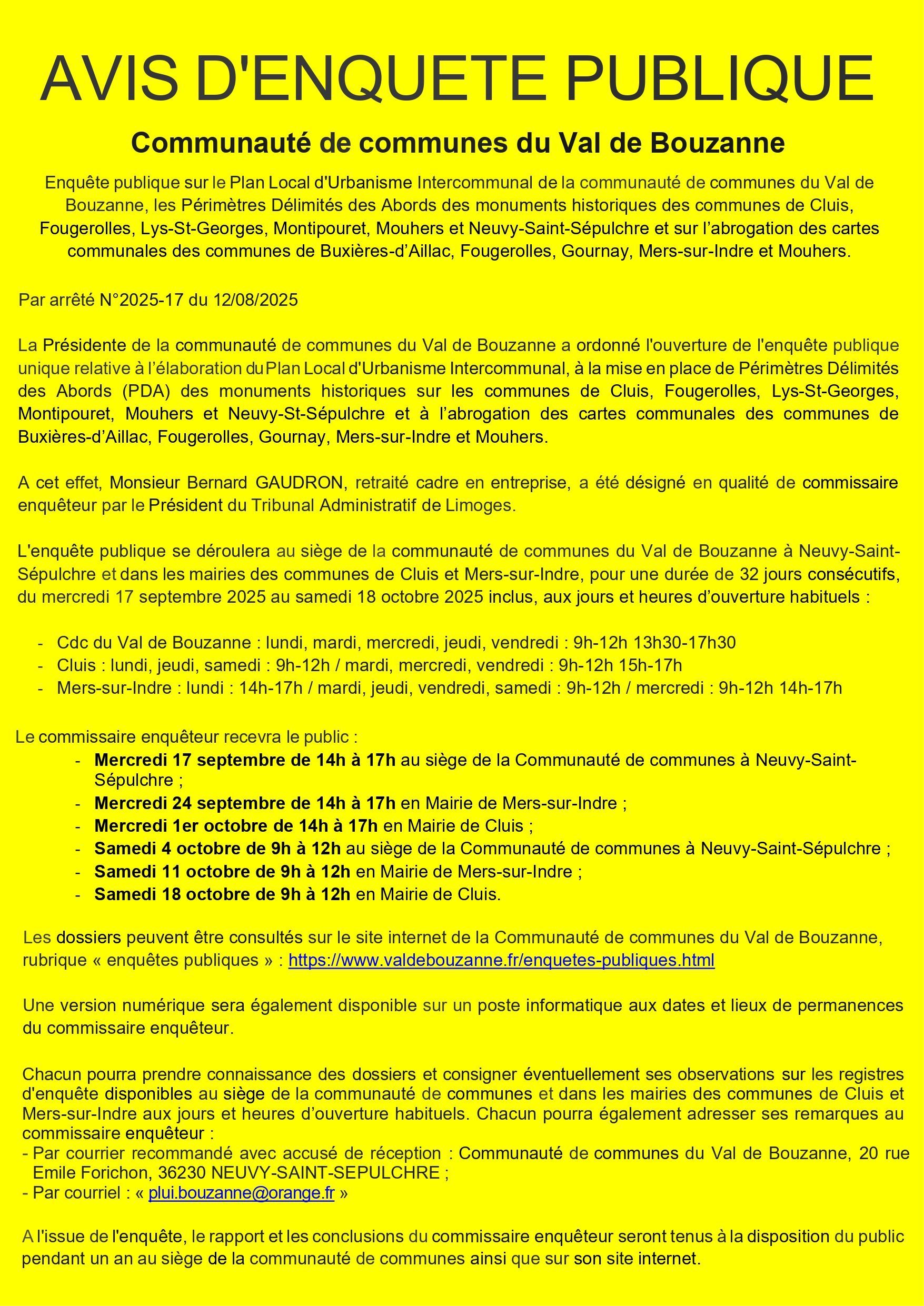 ENQUETE PUBLIQUE UNIQUE - PLUI - PDA